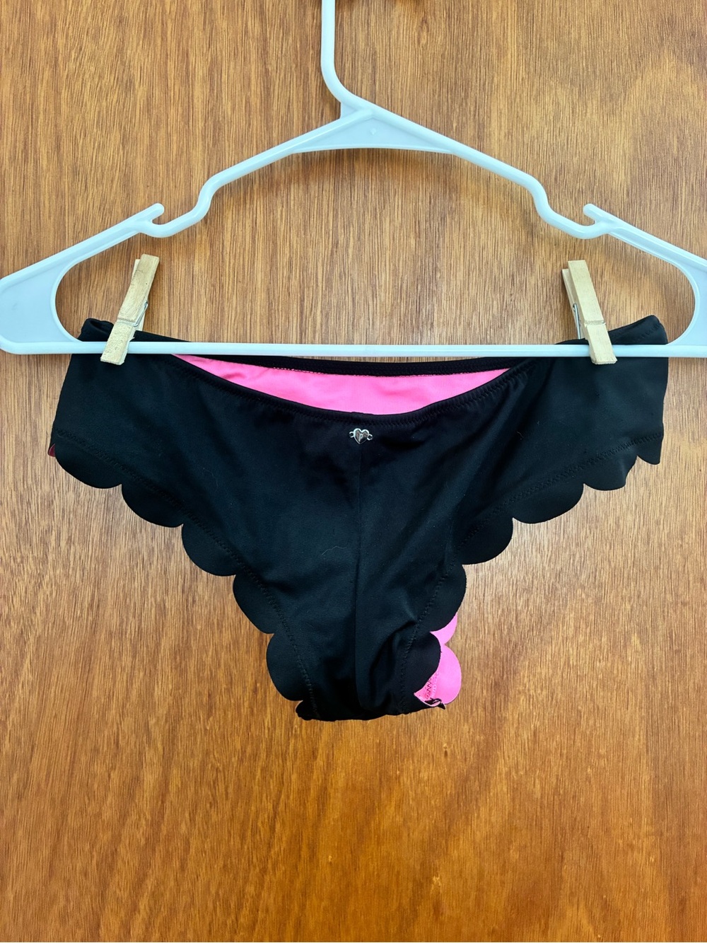 Victoria's Secret Black Bikini Bottoms with Pink Lining - Scalloped Edge